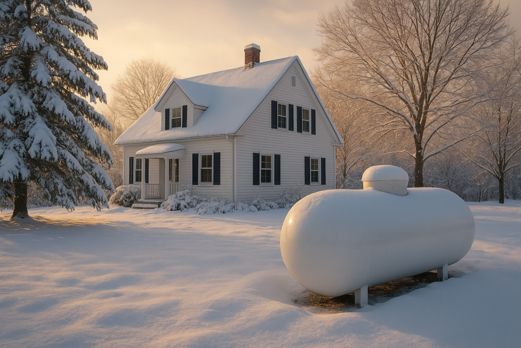 Connecticut home with propane tank being prepped for winter